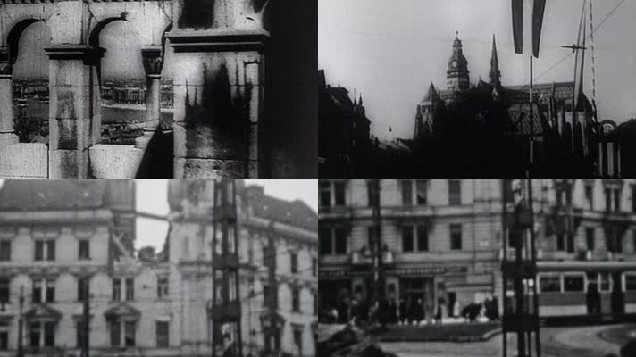 40年代匈牙利布达佩斯城市建筑街景居民生活