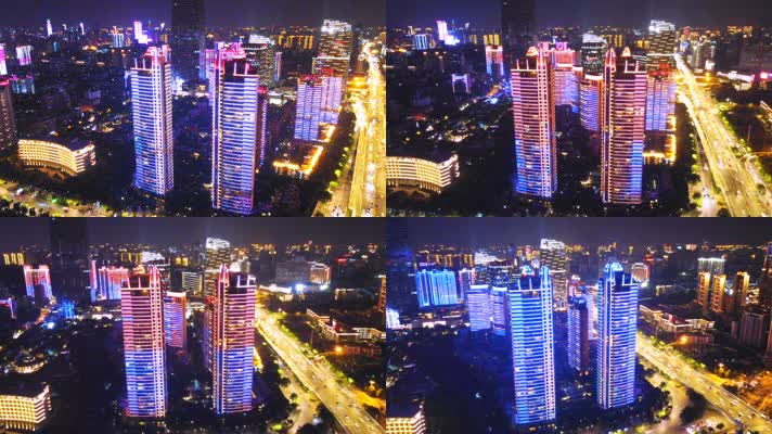 航拍武汉城市夜景风光