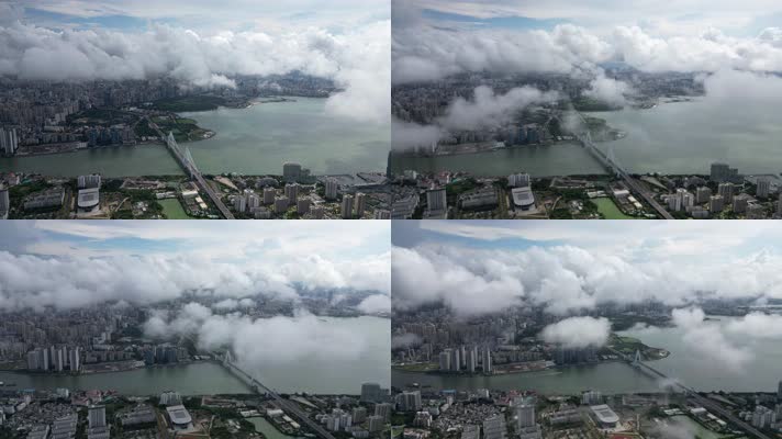 【穿云延时】4K海南海口城市航拍云雾缭绕