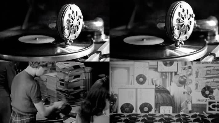 老式早期留声机放声机黑胶唱片播放音乐