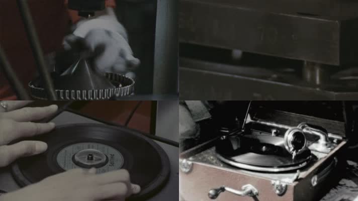老式早期留声机放声机黑胶唱片唱盘播放音乐