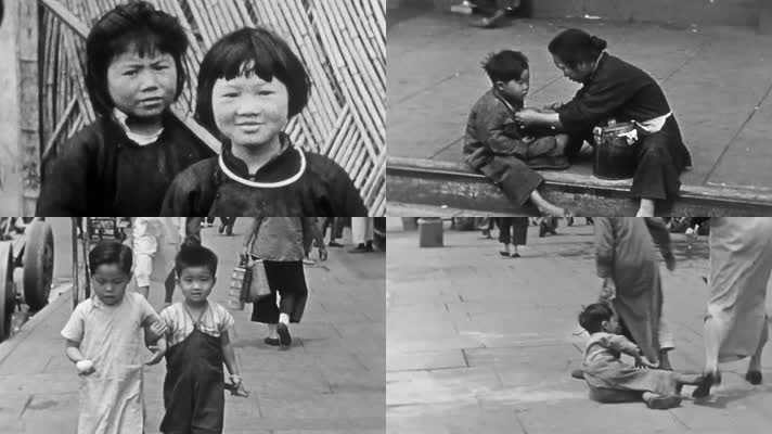 民国旧社会上海城市街头儿童青少年