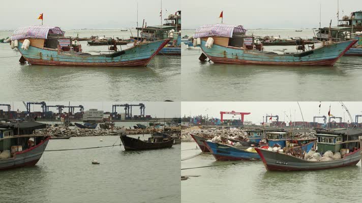 C福建晋江围头村码头渔船高清实拍视频