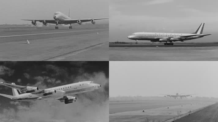 50年代意大利国际机场飞机滑行起飞降落