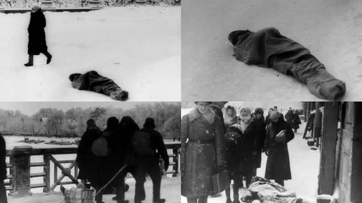 二战苏联雪灾冰雪寒冷城市街道积雪遇难者