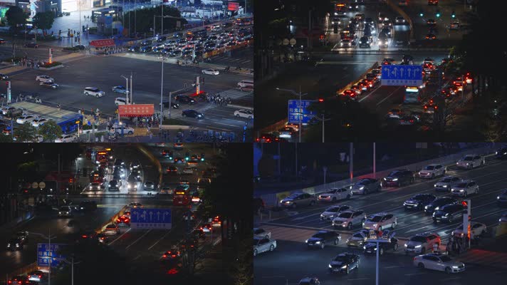 4K城市马路十字路口夜景镜头