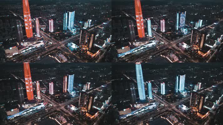4K延时摄影城市东莞市中心国贸城夜景航拍