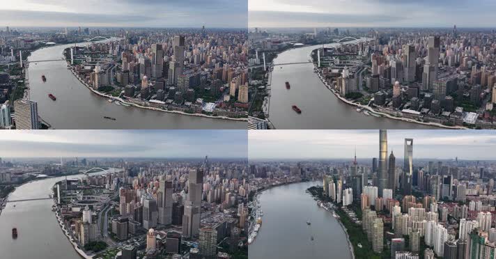 航拍上海城市高楼风光