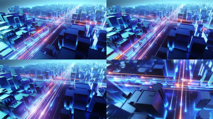 光带穿过未来科技城市 高速互联网发展4k