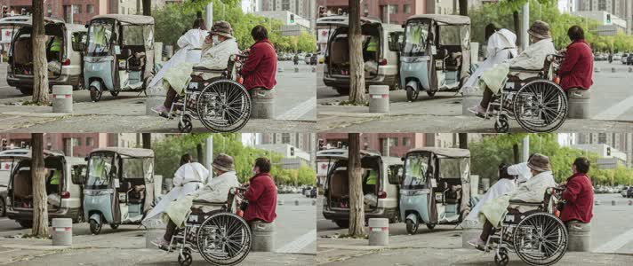 街边理发老人老年轮椅关爱