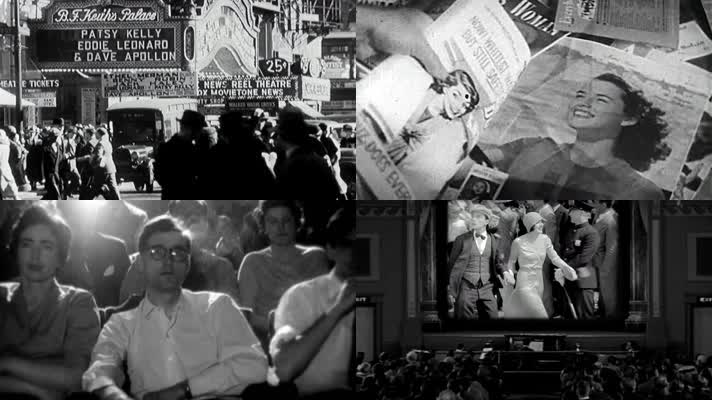 30年代播放胶片放映机观众观看电影