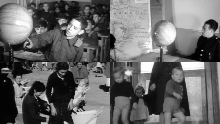 40年代西班牙小学军事化管理地球仪教学