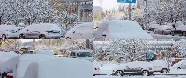 初冬北方冬季寒潮雪后街道车辆除雪
