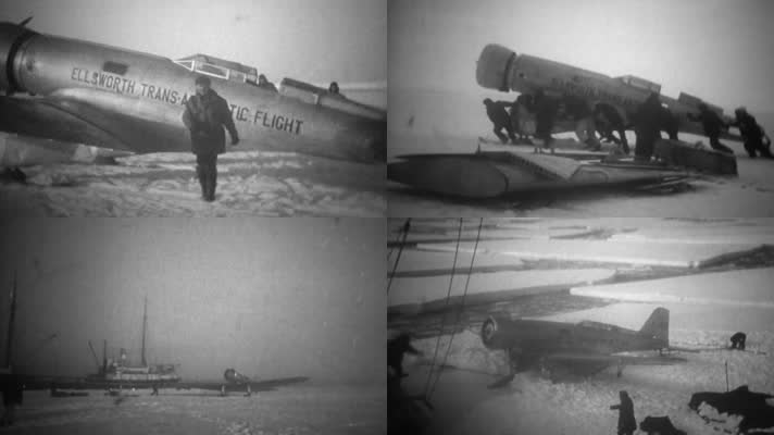 30年代科学家乘坐冰上飞机南极探险