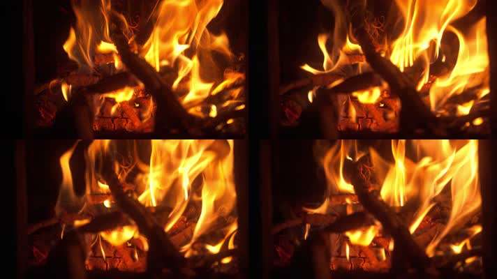 燃烧的木柴火焰篝火升格慢动作