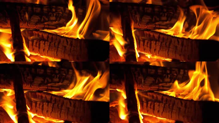 燃烧的柴火堆木炭火焰升格
