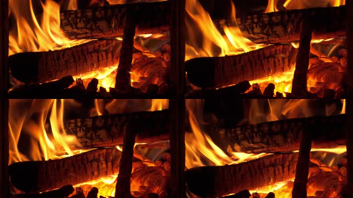 燃烧的木炭柴火堆火焰土灶台