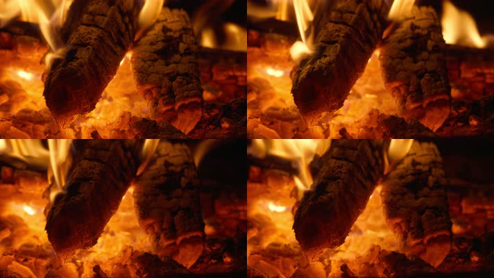燃烧的木炭火焰篝火堆柴火苗
