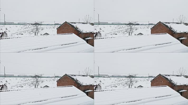 冬天农村鹅毛大雪屋顶积雪
