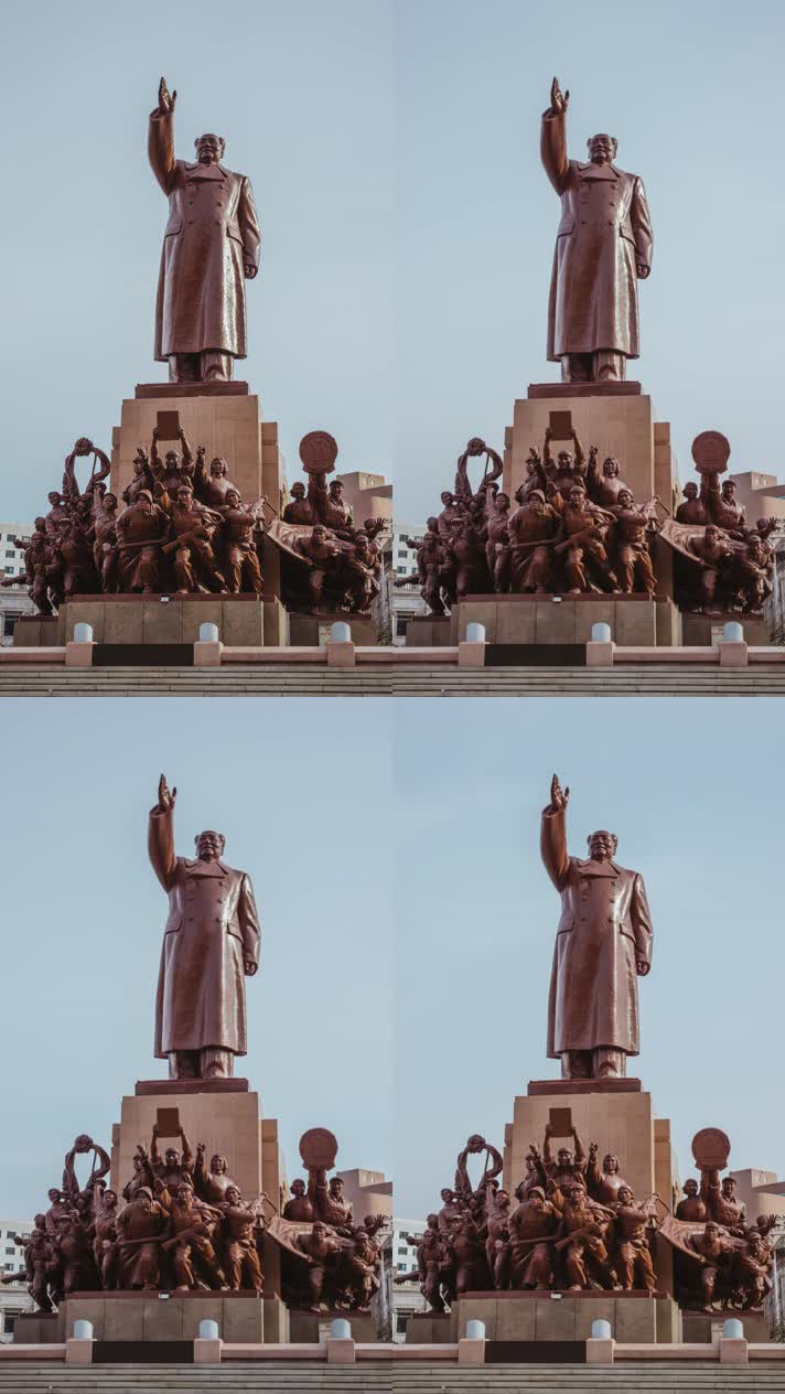 毛主席像沈阳中山广场雕像群竖版延时无人