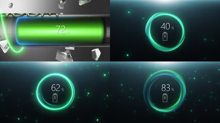 3d动画科技感充电电池手机能量充电特效