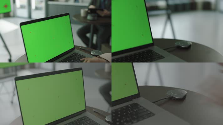 4k实拍电脑绿幕大屏绿幕远程交互场景