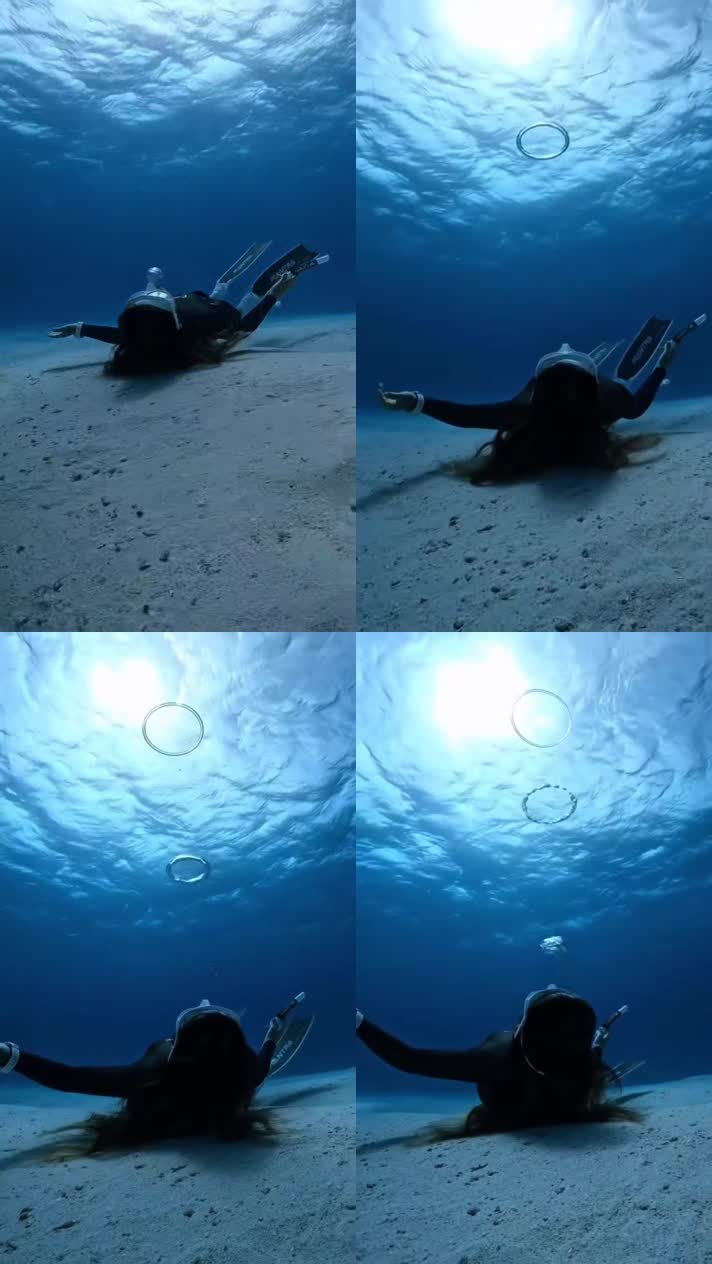实拍水中潜水特技