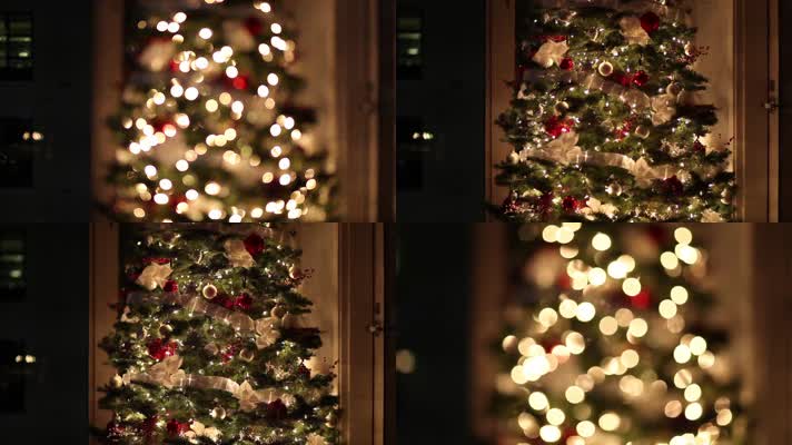 圣诞树彩灯由模糊逐渐清晰