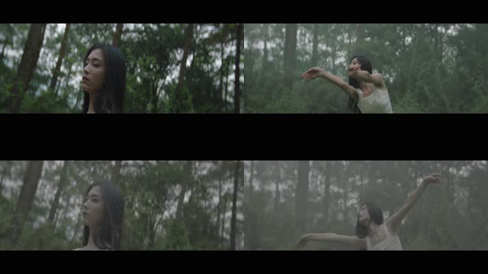 白衣女孩在森林中跳舞特写环绕运镜