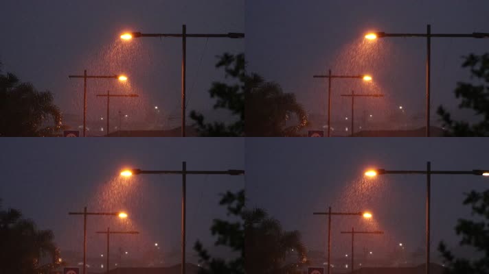 下雨中的路灯实拍视频
