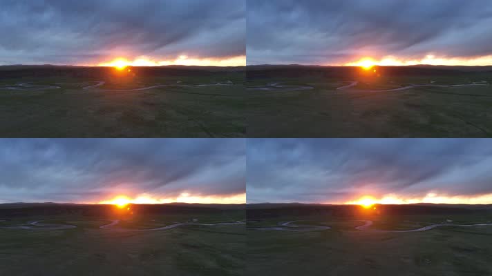 草原曲河丘陵山坡落日光芒 (3)夕阳下的草原风光
