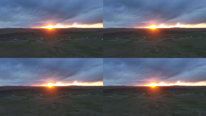 草原曲河丘陵山坡落日光芒 (2)夕阳下的草原风光