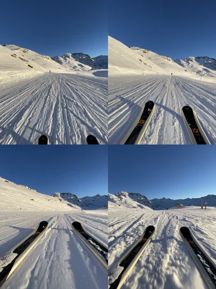 滑雪第一视角从高处快速滑下