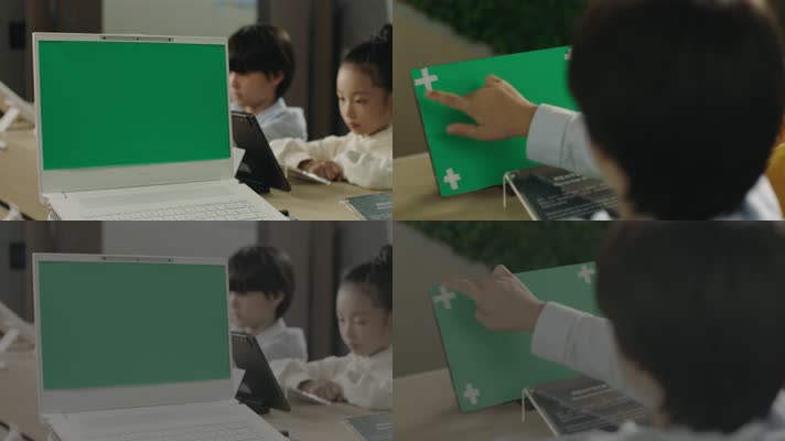 孩子们选购学习平板绿幕