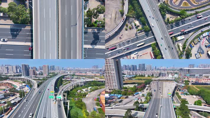 广州番禺区东沙立交桥大桥航拍车流东新高速