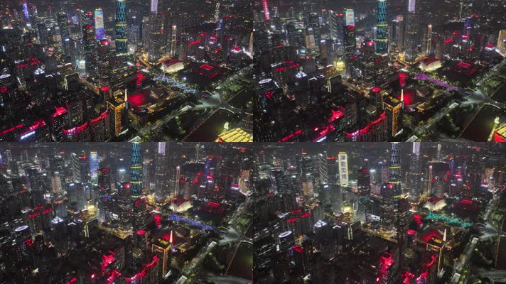 广州珠江新城花城广场航拍延时夜晚夜景高楼