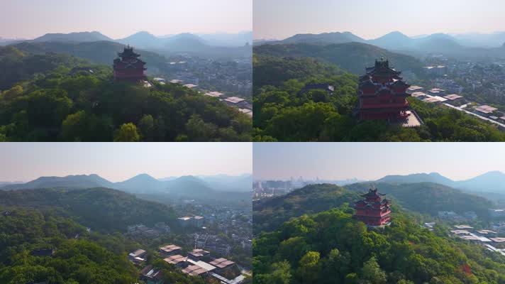 杭州城隍阁景区航拍上城区风景风光素材