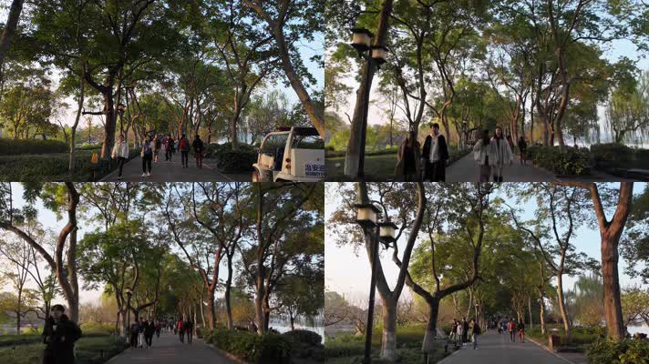 浙江杭州西湖景区游客人流运动延时摄影