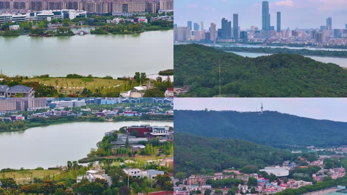 湖南长沙湘江江滩公园航拍橘子洲岳麓山风景