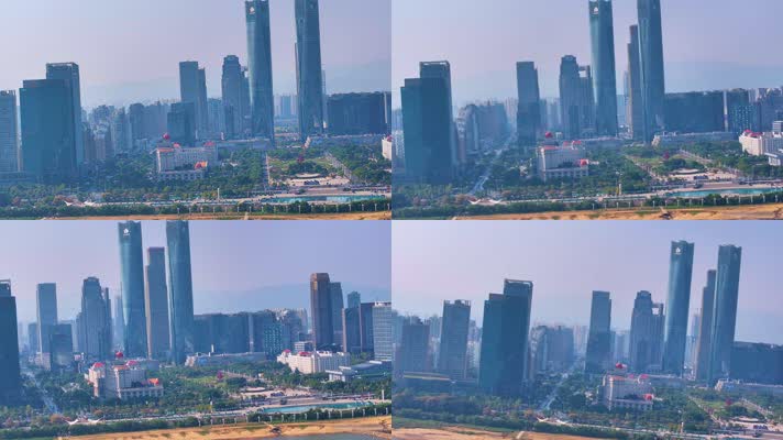 江西南昌绿地中央广场双子塔航拍高楼大厦摩
