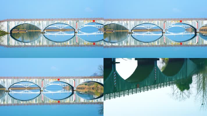 4K桃花源景区石拱桥风景