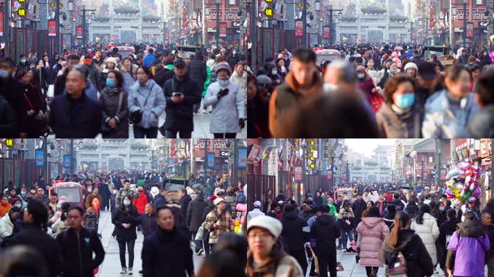 襄阳荆州街步行街商业街行人街景人流