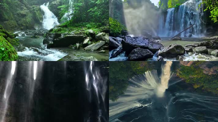 大自然森林中瀑布+山泉+溪流