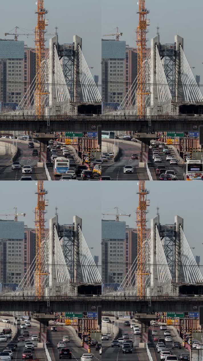 城市交通桥梁建设快速路车流延时（竖幅）