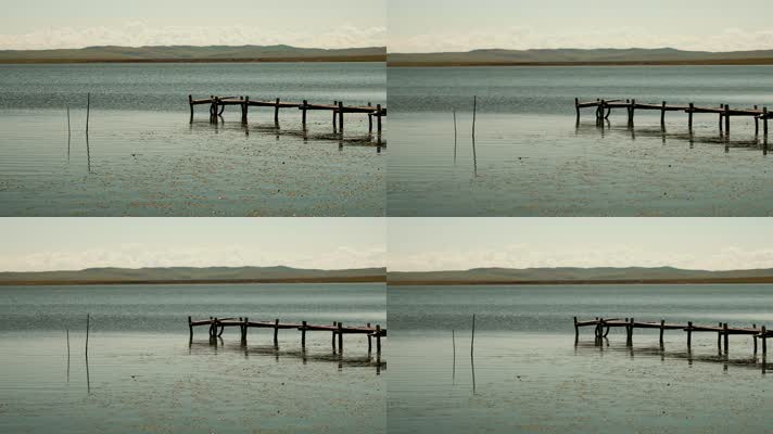 4K草原湖泊湖面木桥静态水面如画视频
