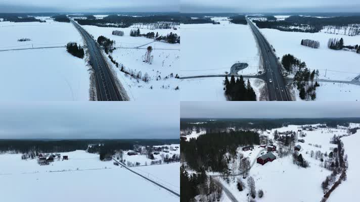 4K航拍北欧瑞典雪乡雪景