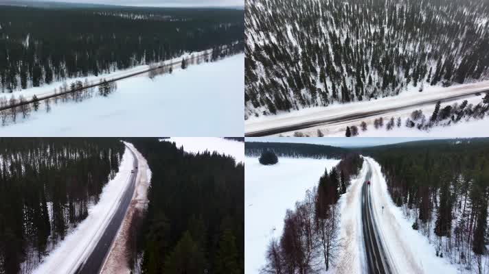 4K航拍北欧芬兰冰天雪地风光
