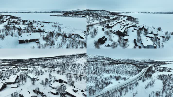 4K航拍北欧芬兰冰川雪景景色
