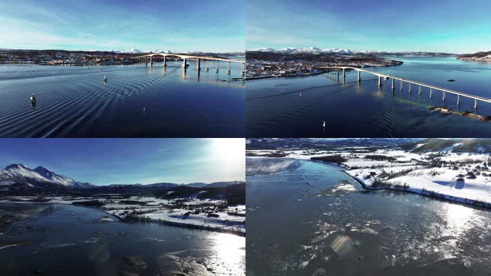 4K航拍挪威芬斯内斯小镇自然风光雪景