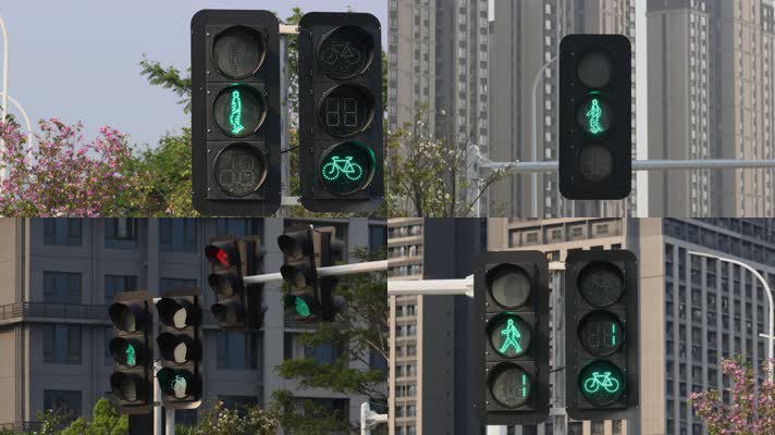 街道路口交通红绿灯指示灯合集